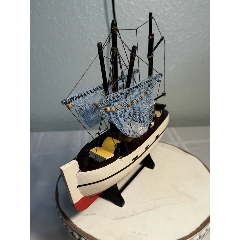 Shrimp Boat Model Fishing Trawler Complete Built Wooden Hull Painted with Stand